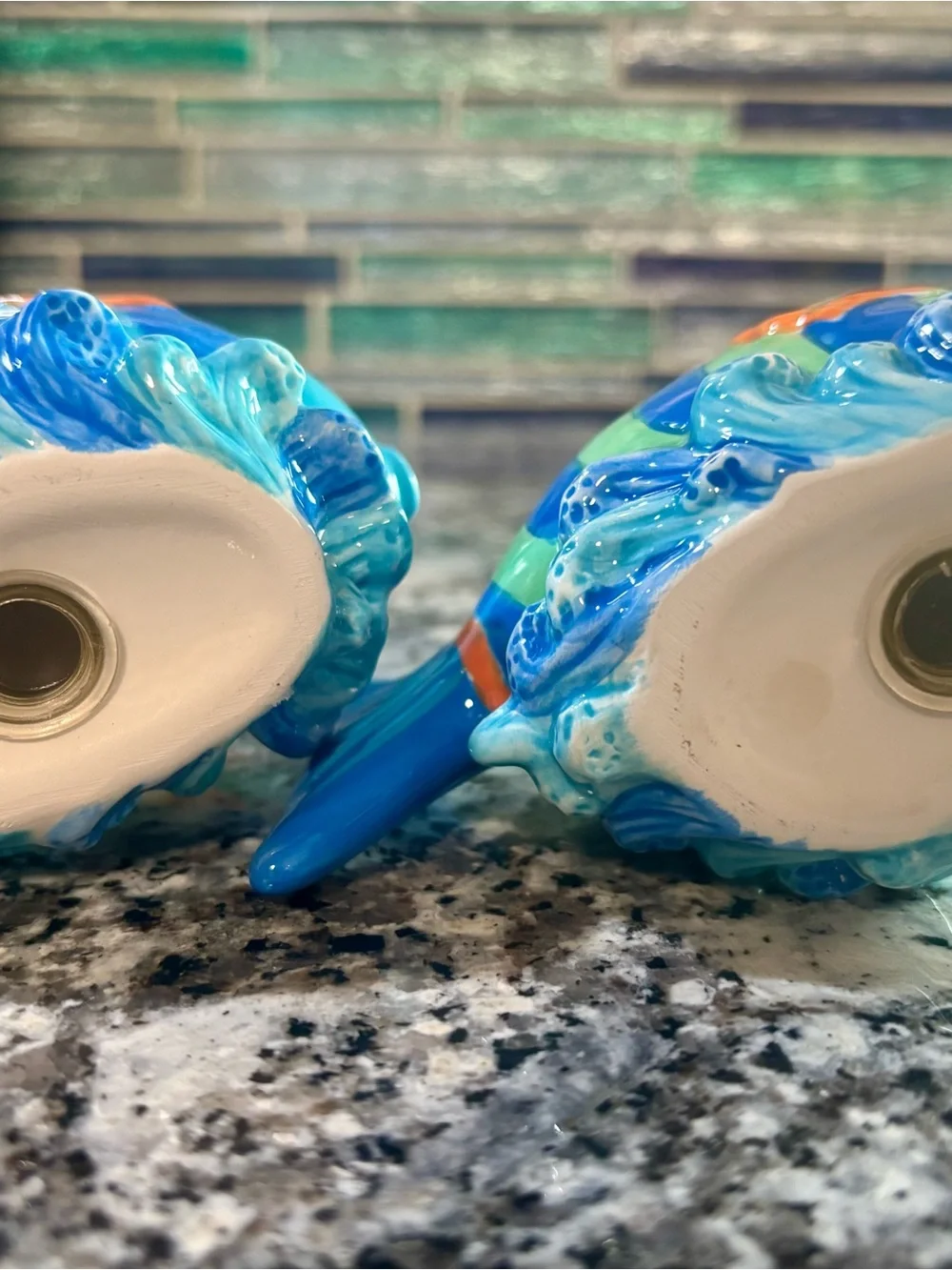 Vintage hand painted ceramic tropical fish salt & pepper shaker set
